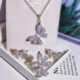 Bow Earrings Ring Necklace Set with AAAA Zircon