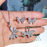 Bow Earrings Ring Necklace Set with AAAA Zircon