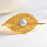 Women's Pearl Leaf Corsage Brooch Retro Silver Jewelry