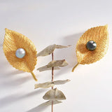 Retro Silver Leaf Corsage Brooch Women's Pearl Charm Jewelry