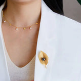 Women's Pearl Leaf Corsage Brooch Retro Silver Jewelry