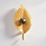 Women's Pearl Leaf Corsage Brooch Retro Silver Jewelry