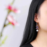 Court-shaped Earrings for Women Retro Hetian Jade Enamel Porcelain Craft