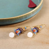 Court-shaped Earrings for Women Retro Hetian Jade Enamel Porcelain Craft