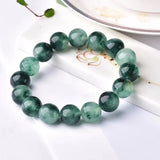 Aquatic Grass Jade Chalcedony Round Bead Bracelet