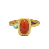 Southern Red Tourmaline Square Ring with Turquoise Charm