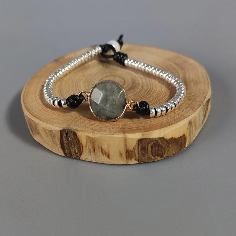 Beaded Rope Bracelet with Natural Stone Embellishment for Women