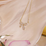 Zirconium Sweet Bow Pendant Necklace 14K Plated Sexy Women Party Jewelry