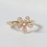 Copper Zirconium Sweet Butterfly Flower Ring 14K Plated Women's Open Ring