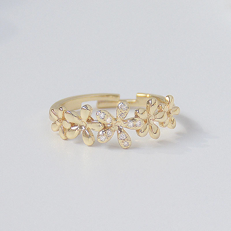 Copper Zirconium Sweet Butterfly Flower Ring 14K Plated Women's Open Ring