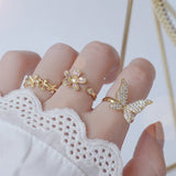 Copper Zirconium Sweet Butterfly Flower Ring 14K Plated Women's Open Ring