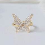 Copper Zirconium Sweet Butterfly Flower Ring 14K Plated Women's Open Ring