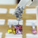 Pink Citrine Square Earrings with Zircon Accents
