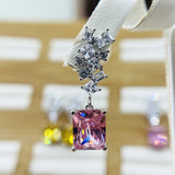 Pink Citrine Square Earrings with Zircon Accents