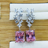 Pink Citrine Square Earrings with Zircon Accents