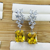 Pink Citrine Square Earrings with Zircon Accents
