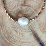 Gold-Color Bead Bracelet with Freshwater Pearl Pendant