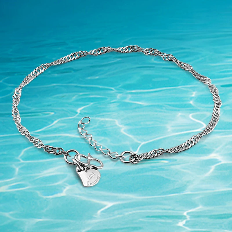 925 Sterling Silver Water Wave Chain Bracelet 2.5mm Party Accessories