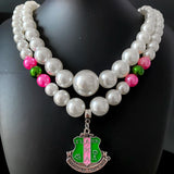 Greek Letter Society ALPHA Sorority Logo Pendant Pearl Beads Necklace