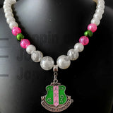 Greek Letter Society ALPHA Sorority Logo Pendant Pearl Beads Necklace