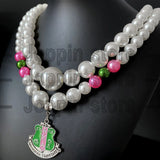 Greek Letter Society ALPHA Sorority Logo Pendant Pearl Beads Necklace