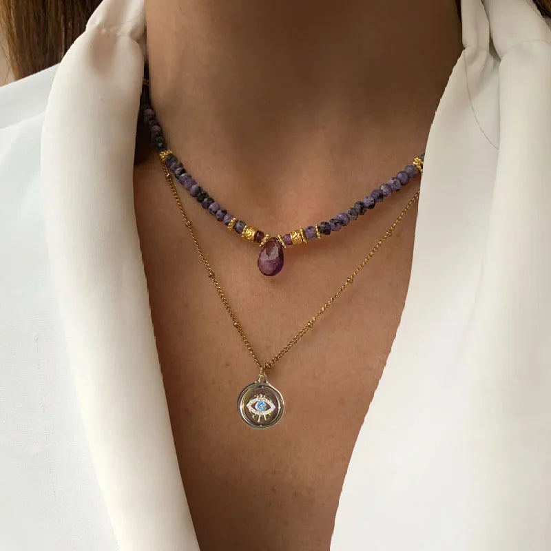 Crystal Beads Necklace with Pearl Pendant in Multiple Colors