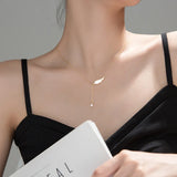 Feather Dangle Crystal Pendant Necklace 925 Sterling Silver