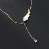 Feather Dangle Crystal Pendant Necklace 925 Sterling Silver