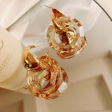 Brown Faceted Circle Stud Earrings