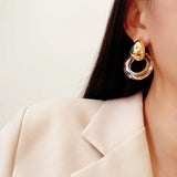 Brown Faceted Circle Stud Earrings