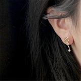 Zircon Sparkling Feather Earrings 925 Silver Plated 14K Ear Jewelry