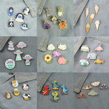 Enamel Pins Set Flowers Insects Dinosaur Cartoon Brooches Jewelry
