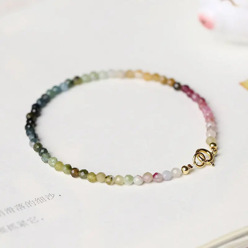 2mm Rainbow Tourmaline Bracelet Women's Swanf Stone Brazil Gradual INS Niche