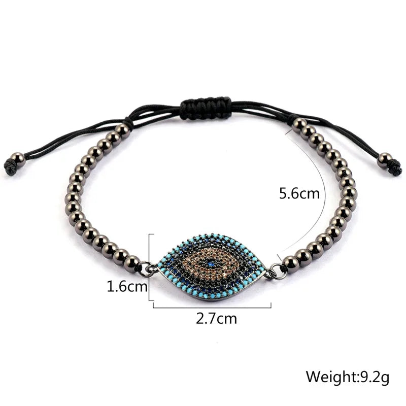 Copper Zircon Beads Eye Charm Bracelet Vintage Jewelry Gift