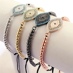 Copper Zircon Beads Eye Charm Bracelet Vintage Jewelry Gift