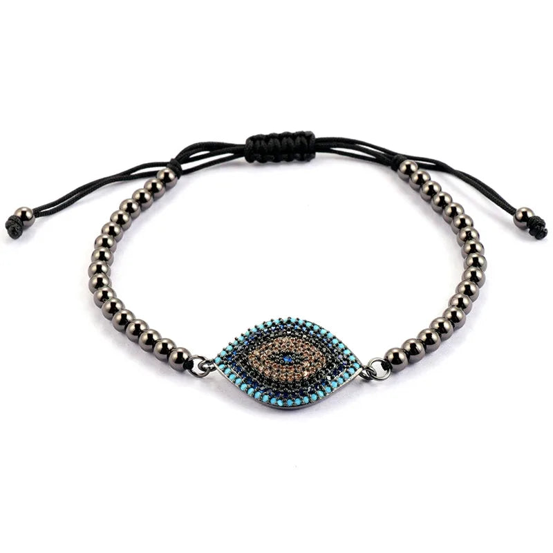 Copper Zircon Beads Eye Charm Bracelet Vintage Jewelry Gift