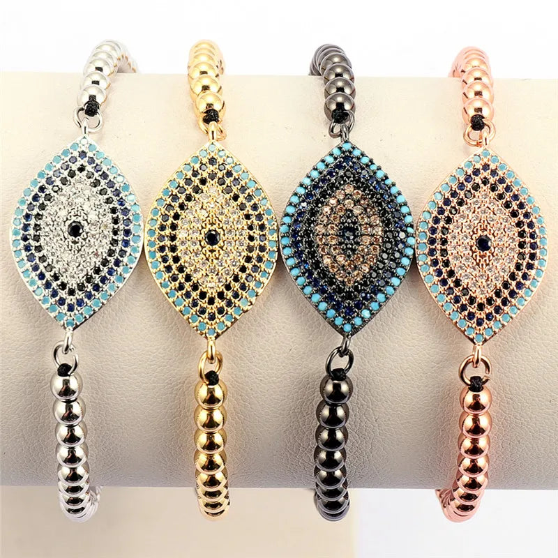 Copper Zircon Beads Eye Charm Bracelet Vintage Jewelry Gift