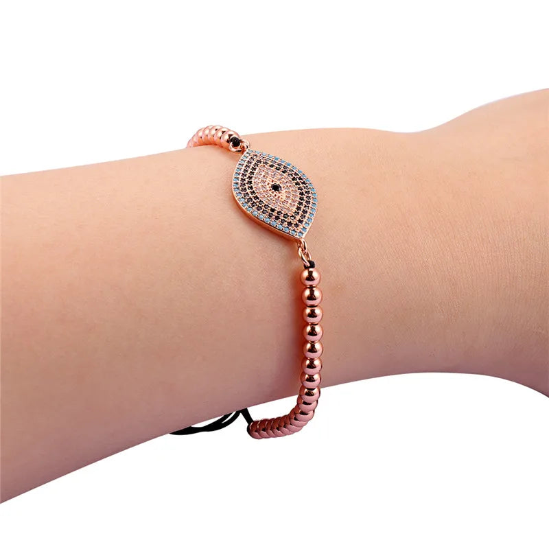 Copper Zircon Beads Eye Charm Bracelet Vintage Jewelry Gift