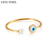 Hamsa Hand Round Eye Bangles Stainless Steel Rose Silver Open Cuff Bangle