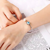 Hamsa Hand Round Eye Bangles Stainless Steel Rose Silver Open Cuff Bangle