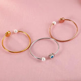 Hamsa Hand Round Eye Bangles Stainless Steel Rose Silver Open Cuff Bangle