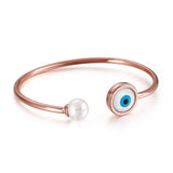 Hamsa Hand Round Eye Bangles Stainless Steel Rose Silver Open Cuff Bangle