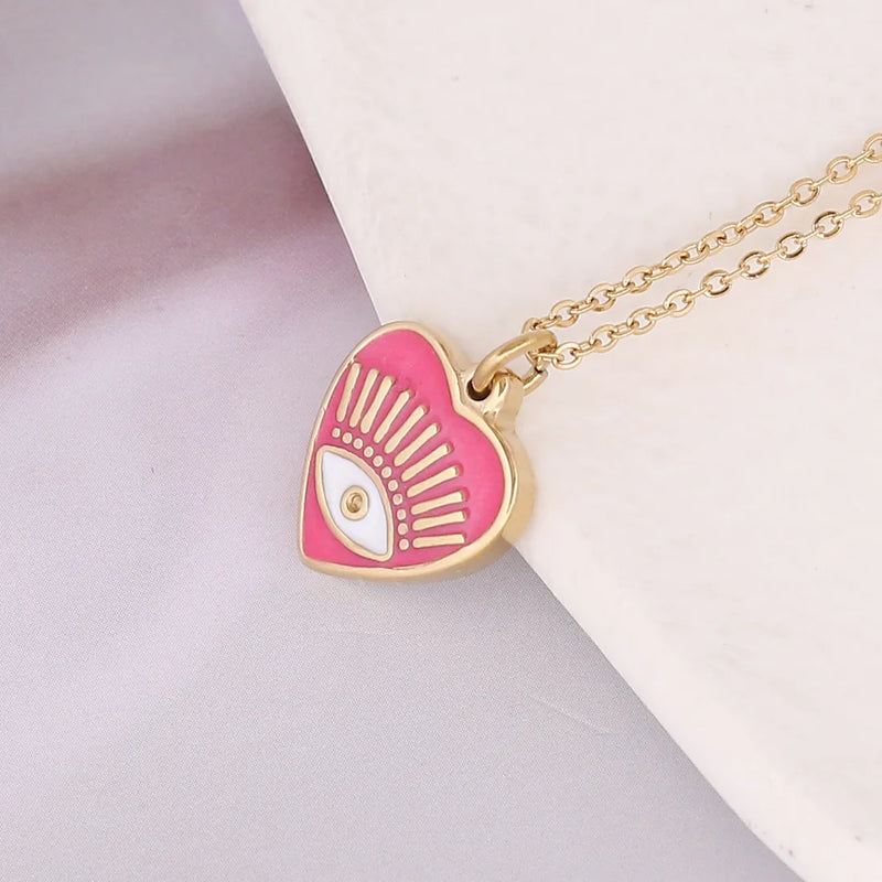 Heart Pendant Choker Necklace Stainless Steel Chain Lucky Jewelry Gift