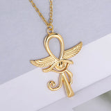 Egypt Wing Protection Charm Pendant Ankh Cross Religious Necklace for Women