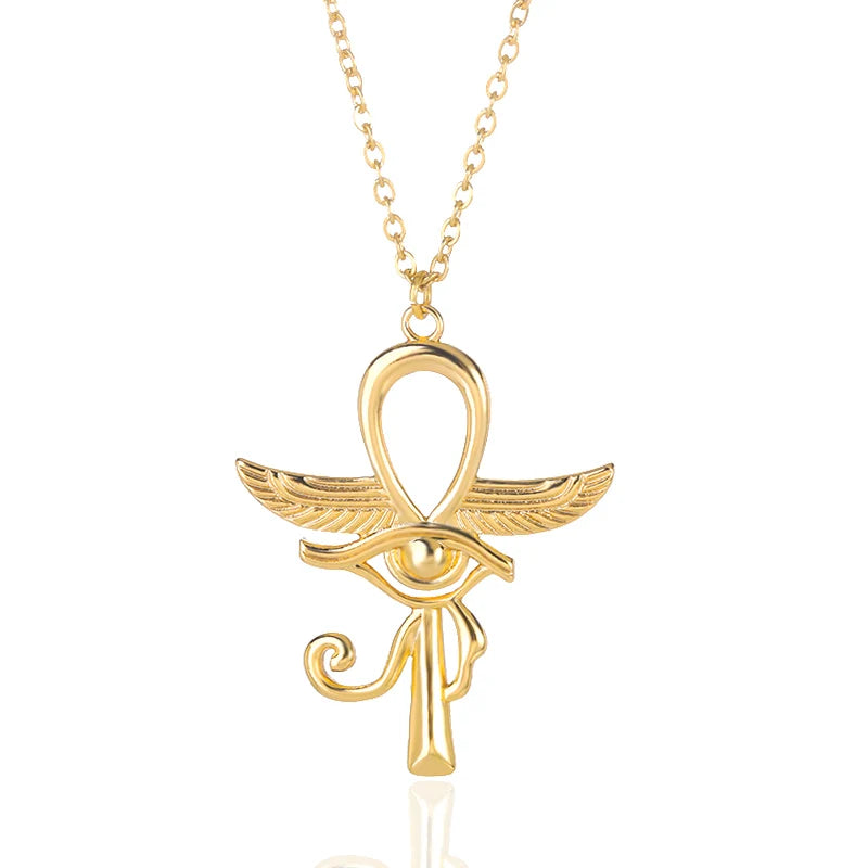 Egypt Wing Protection Charm Pendant Ankh Cross Religious Necklace for Women