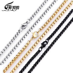 EyeYoYo 3/4mm Stainless Steel Square Pearl Link Chains Necklace
