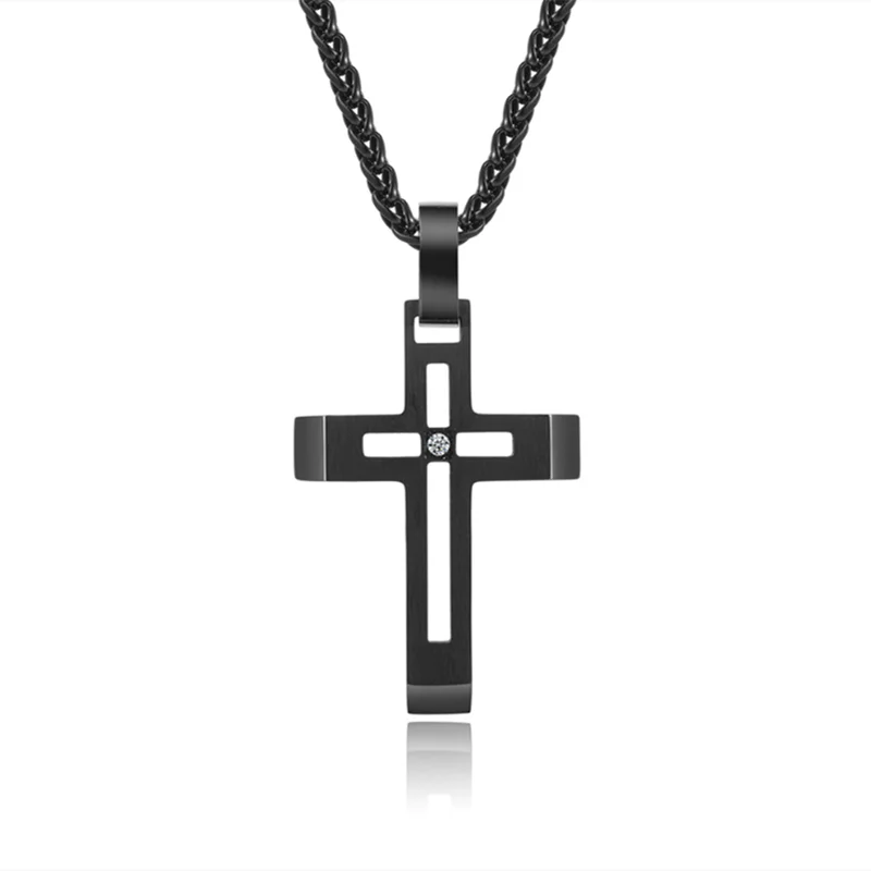 EyeYoYo Cross Stainless Steel Choker Necklace for Men