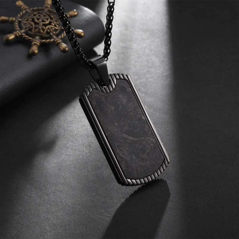 EyeYoYo High Men Military Army Carbon Fiber Charm Dog Tags Necklace