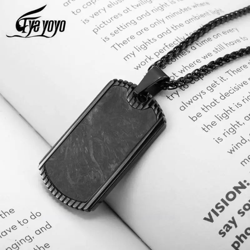 EyeYoYo High Men Military Army Carbon Fiber Charm Dog Tags Necklace
