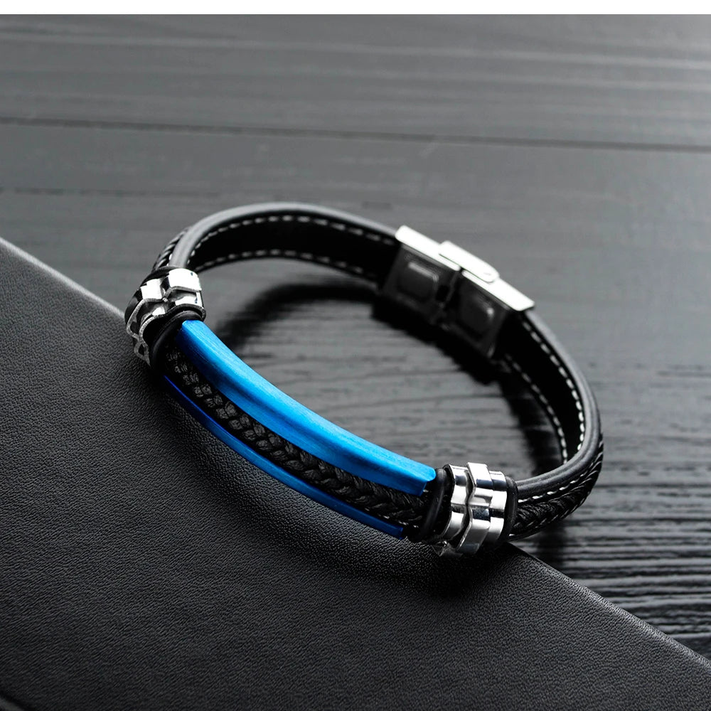 EyeYoYo Titanium Steel Leather Bracelet for Couple